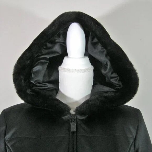 Black Puffer Jacket Hood Faux Fur Trim SMALL - Picture 6 of 12